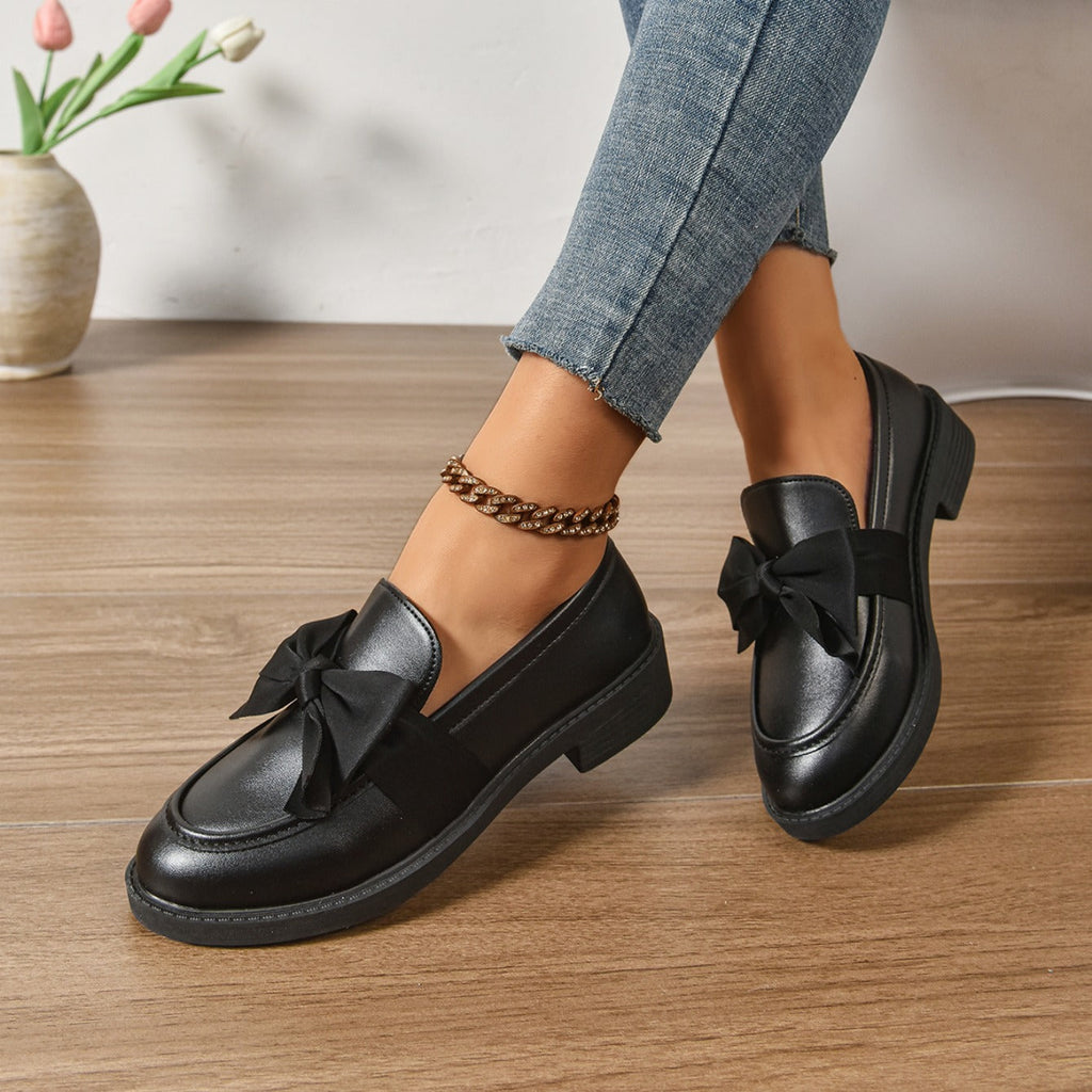 Alexia | Women’s Round Toe Slip On Bow Detail Ballet Flats