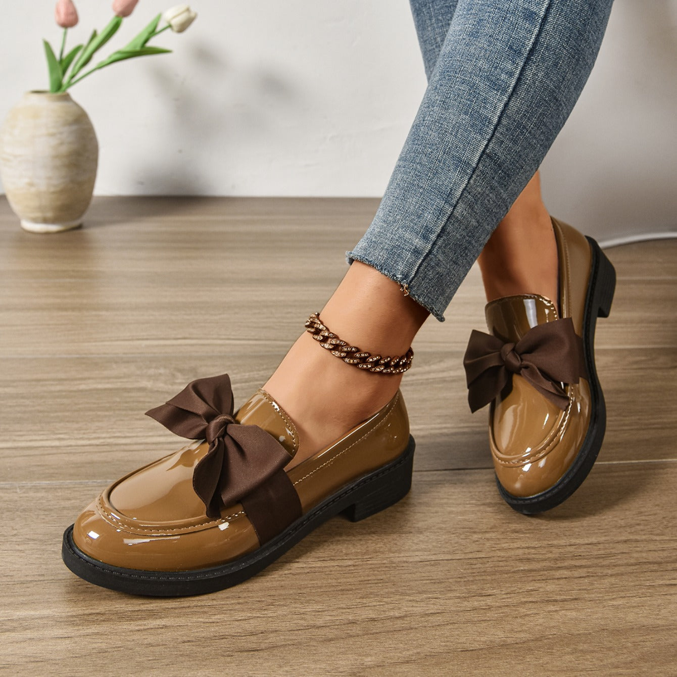 Alexia | Women’s Round Toe Slip On Bow Detail Ballet Flats
