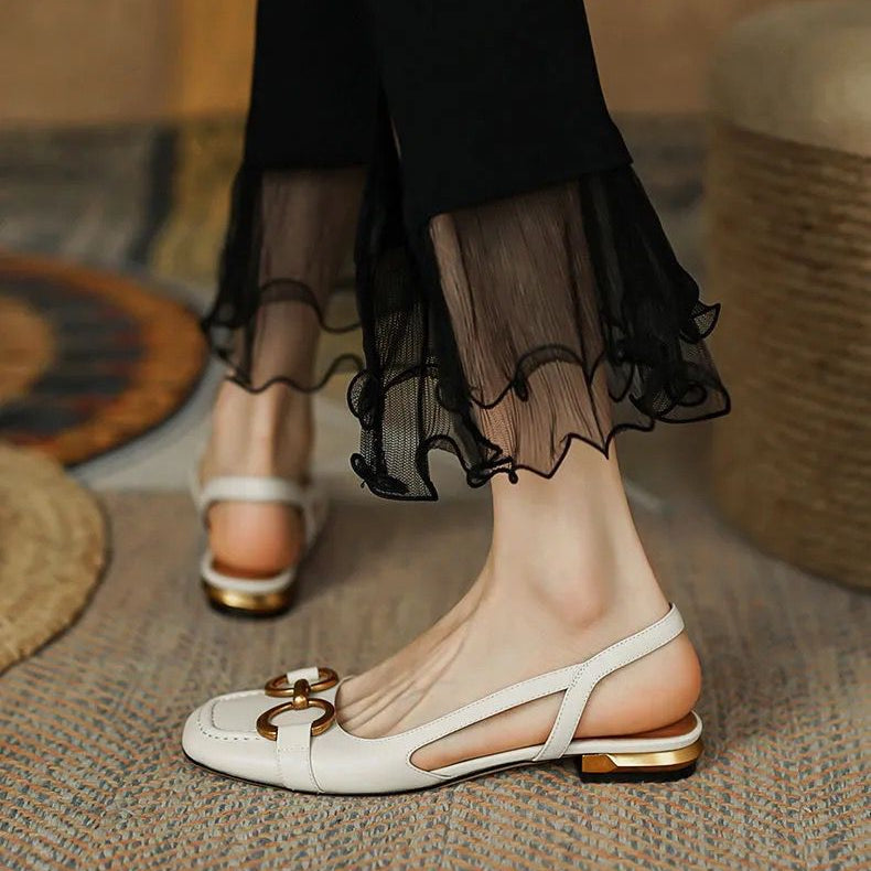 Alexina | Women’s Square Toe Buckle Detail Slingback Flats