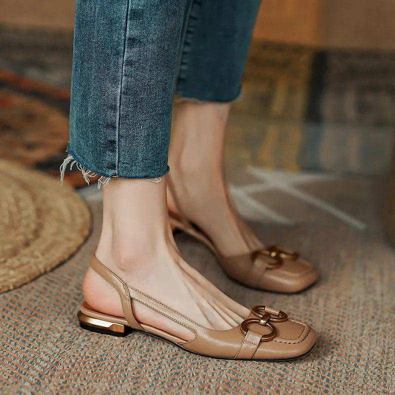 Alexina | Women’s Square Toe Buckle Detail Slingback Flats