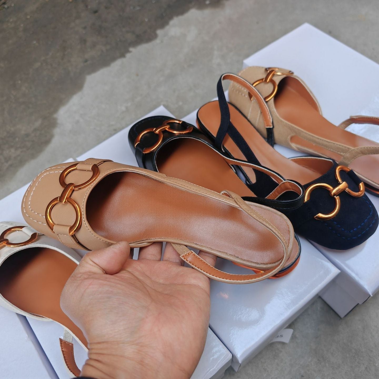 Alexina | Women’s Square Toe Buckle Detail Slingback Flats