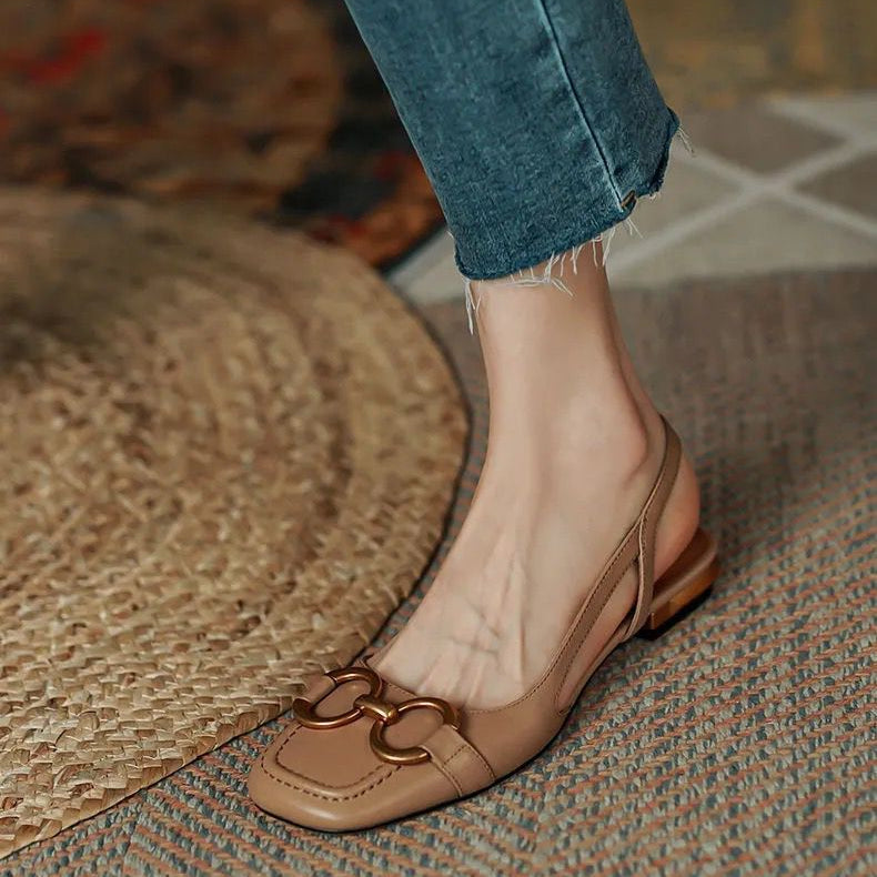 Alexina | Women’s Square Toe Buckle Detail Slingback Flats