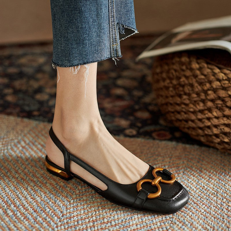Alexina | Women’s Square Toe Buckle Detail Slingback Flats