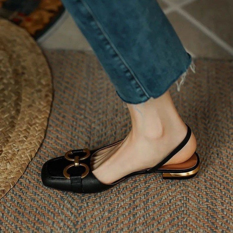 Alexina | Women’s Square Toe Buckle Detail Slingback Flats