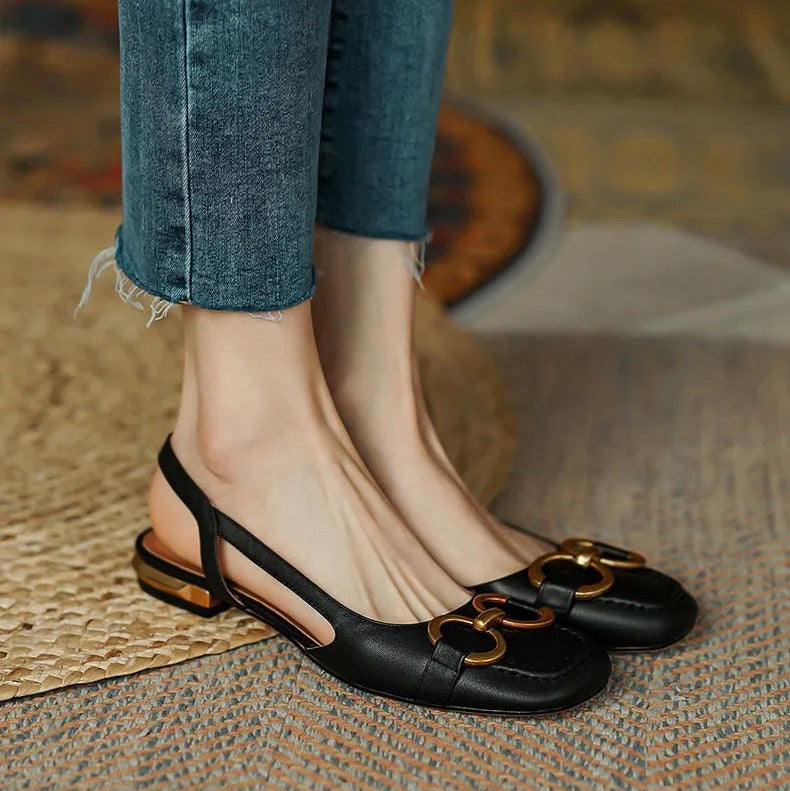 Alexina | Women’s Square Toe Buckle Detail Slingback Flats