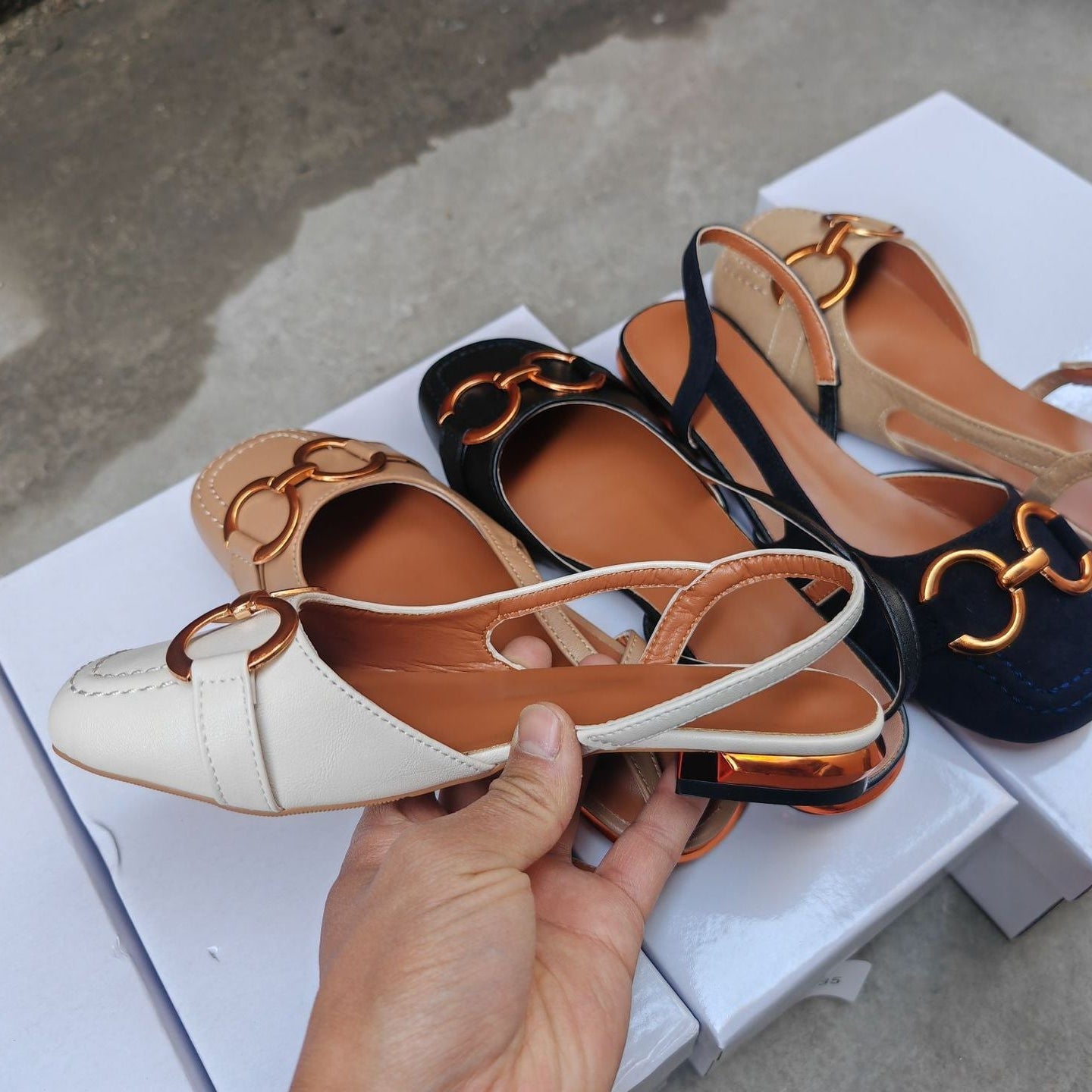 Alexina | Women’s Square Toe Buckle Detail Slingback Flats