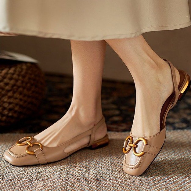 Alexina | Women’s Square Toe Buckle Detail Slingback Flats