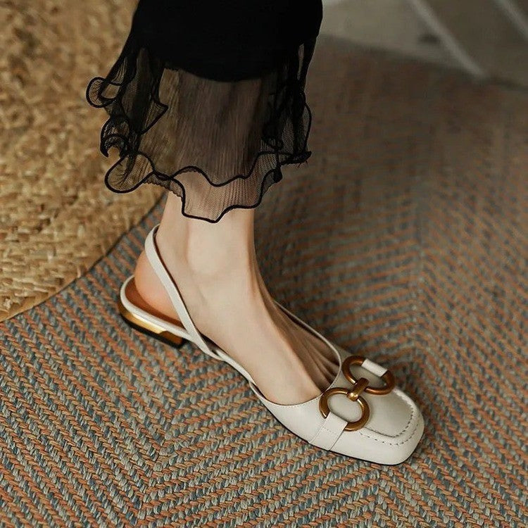 Alexina | Women’s Square Toe Buckle Detail Slingback Flats
