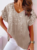 Alexine | Women's Leaf Print Short Sleeve V-Neck Summer Blouse