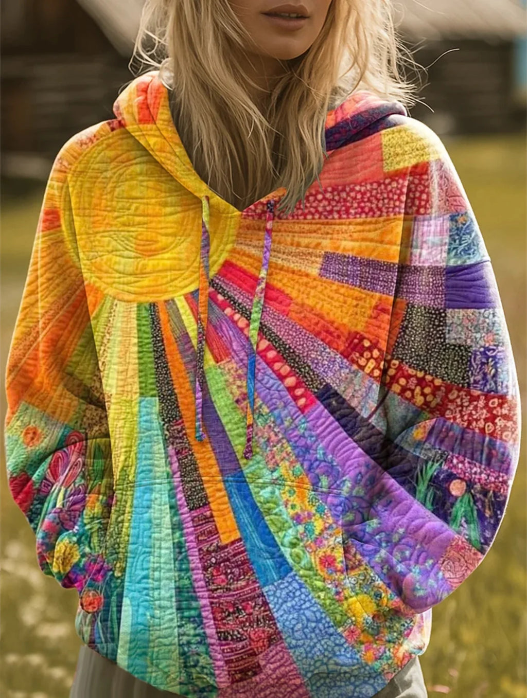 Alexis | Women’s Printed Long Sleeve Pockets Drawstring Hoodie