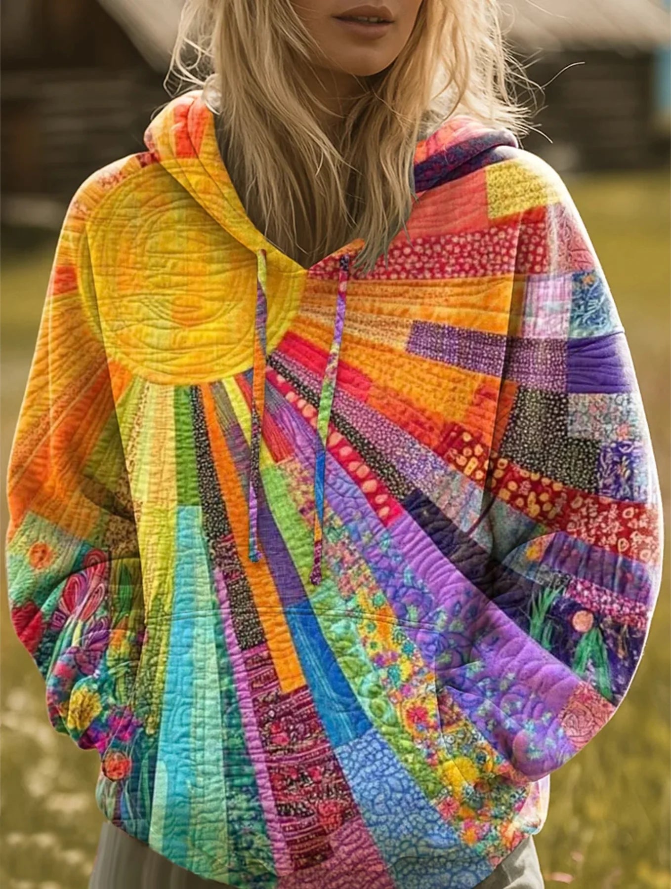 Alexis | Women’s Printed Long Sleeve Pockets Drawstring Hoodie