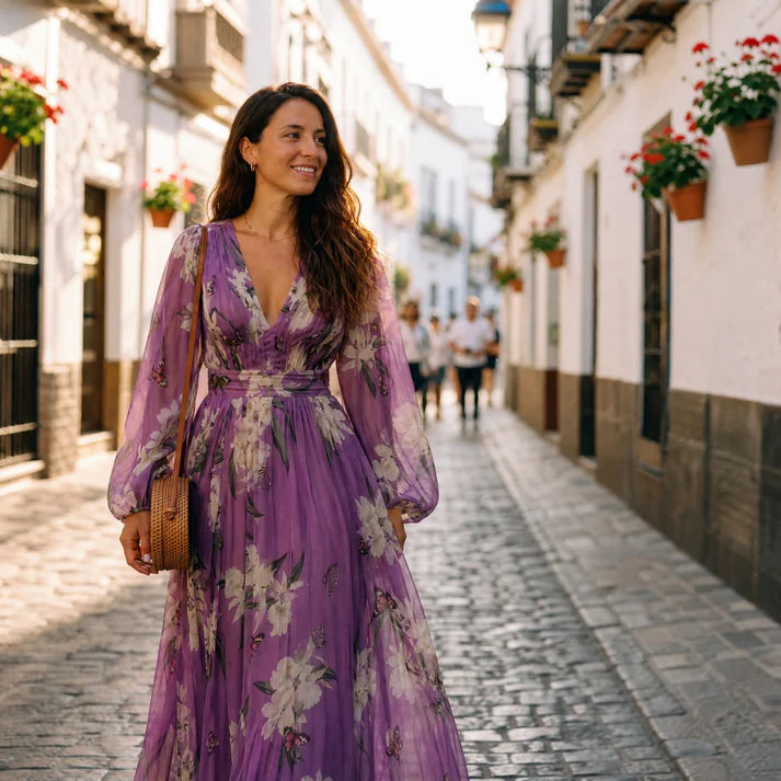 Alexis | Women's Floral V Neck Long Sleeve Flowy Maxi Dress
