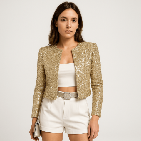 Aleyna | Women's Cropped Length Long Sleeve Sequin Jacket