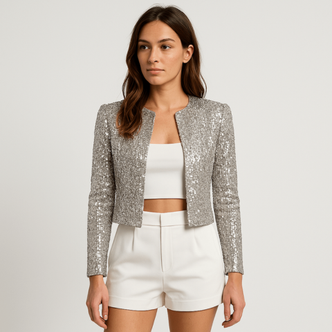 Aleyna | Women's Cropped Length Long Sleeve Sequin Jacket