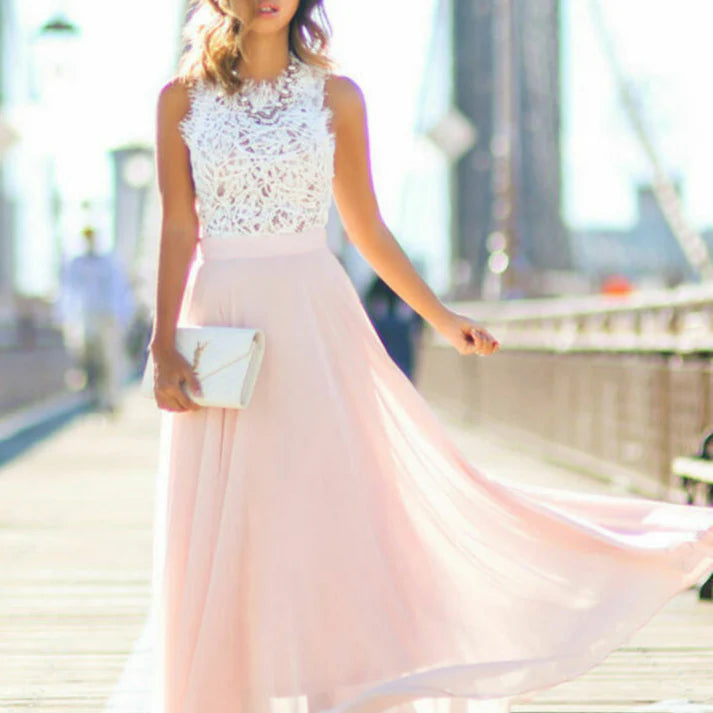 Alfonsina | Women's Round Neck Flowy Wedding Guest Dress