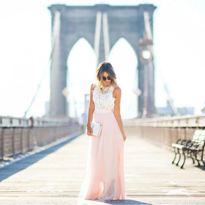 Alfonsina | Women's Round Neck Flowy Wedding Guest Dress