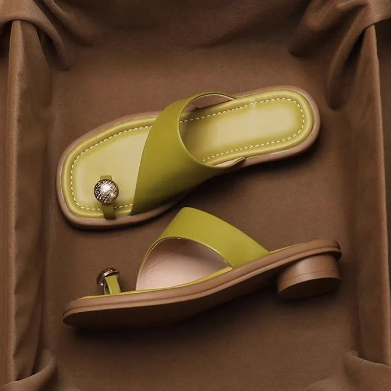 Alfreda | Women’s Single Band Square Toe Flat Slide Sandals