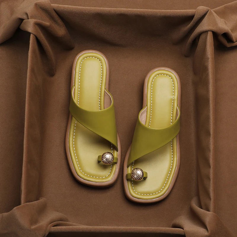 Alfreda | Women’s Single Band Square Toe Flat Slide Sandals