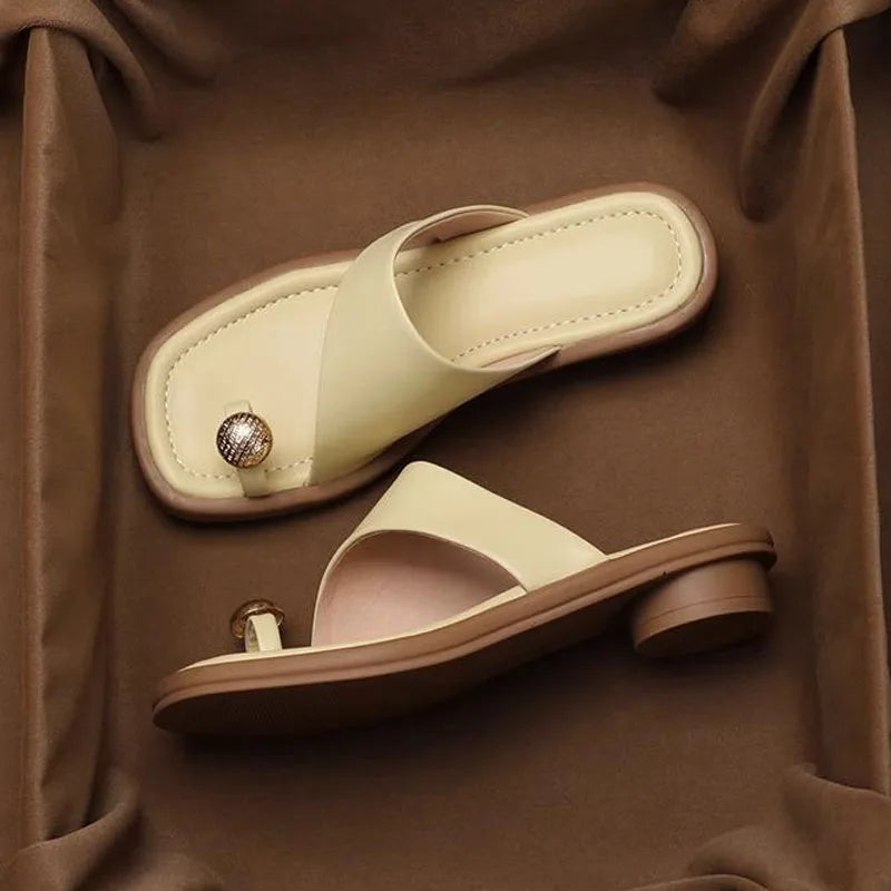 Alfreda | Women’s Single Band Square Toe Flat Slide Sandals