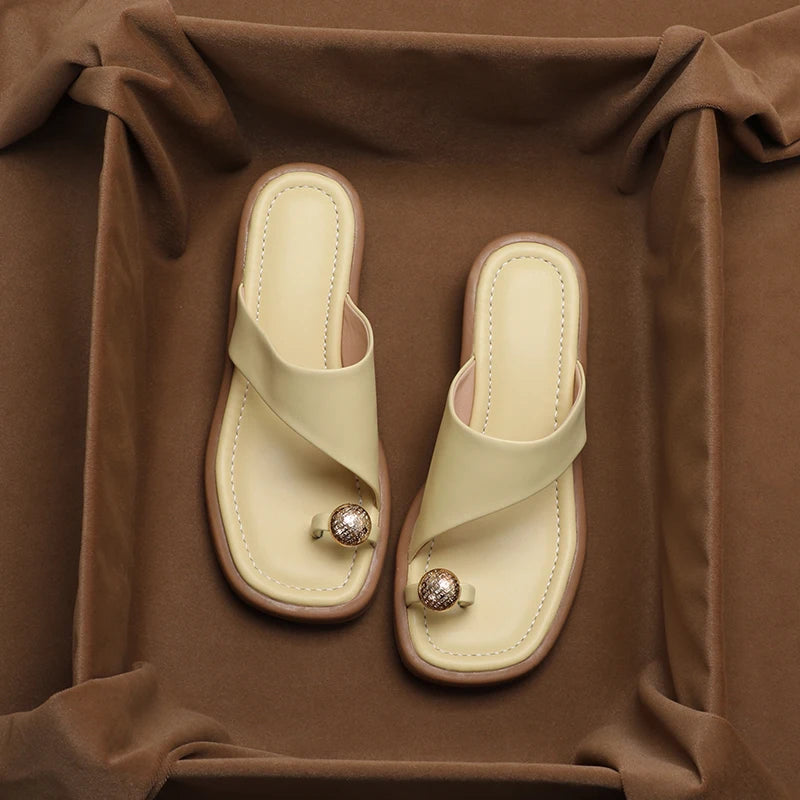 Alfreda | Women’s Single Band Square Toe Flat Slide Sandals