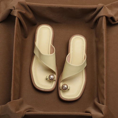 Alfreda | Women’s Single Band Square Toe Flat Slide Sandals