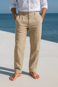 Alfreeda | Men's Button Front Straight Leg Drawstring Trousers