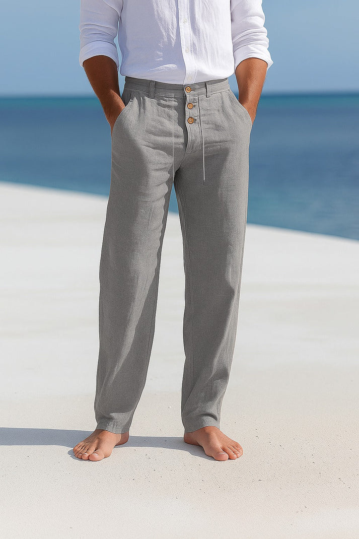 Alfreeda | Men's Button Front Straight Leg Drawstring Trousers
