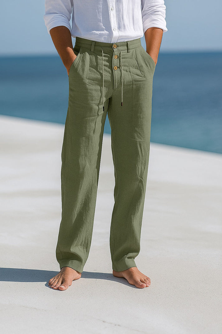 Alfreeda | Men's Button Front Straight Leg Drawstring Trousers