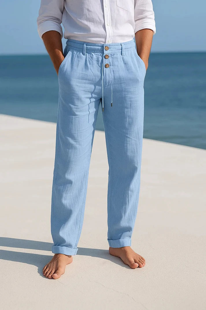Alfreeda | Men's Button Front Straight Leg Drawstring Trousers