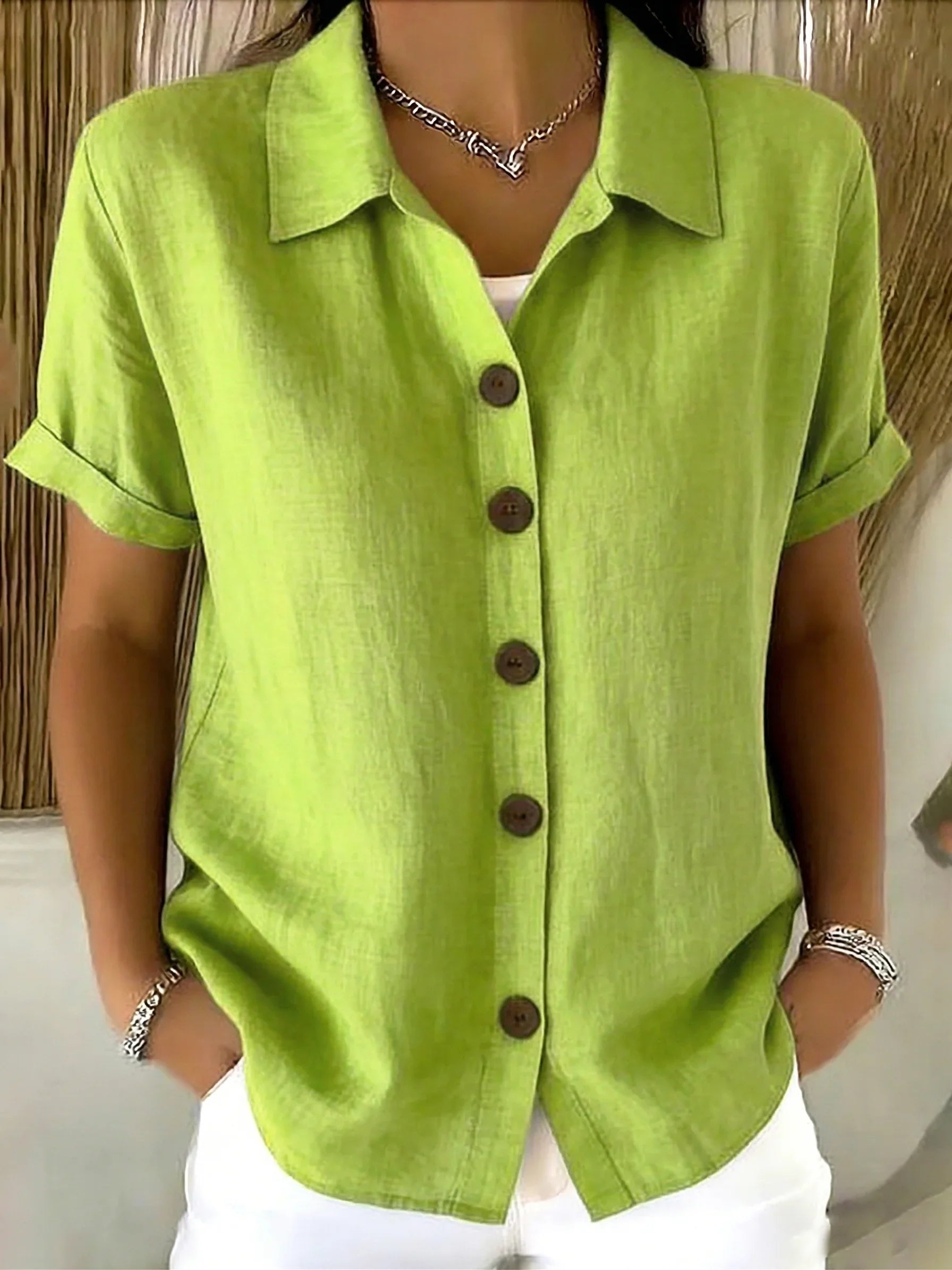 Alfreeda | Women's Collared Button Front Rolled Sleeve Shirt
