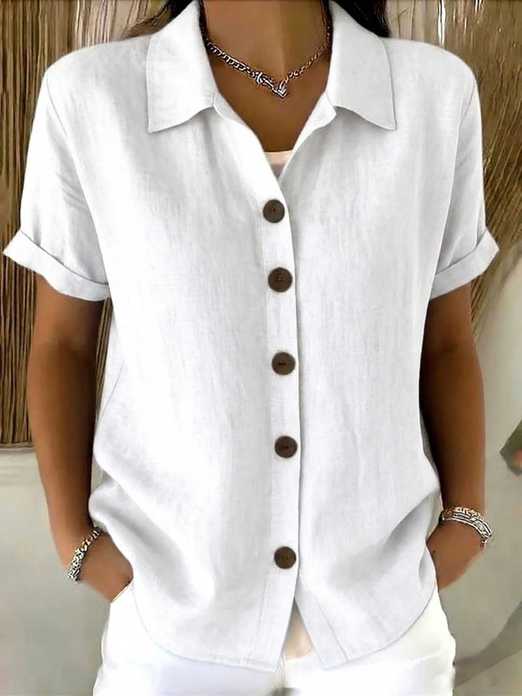 Alfreeda | Women's Collared Button Front Rolled Sleeve Shirt