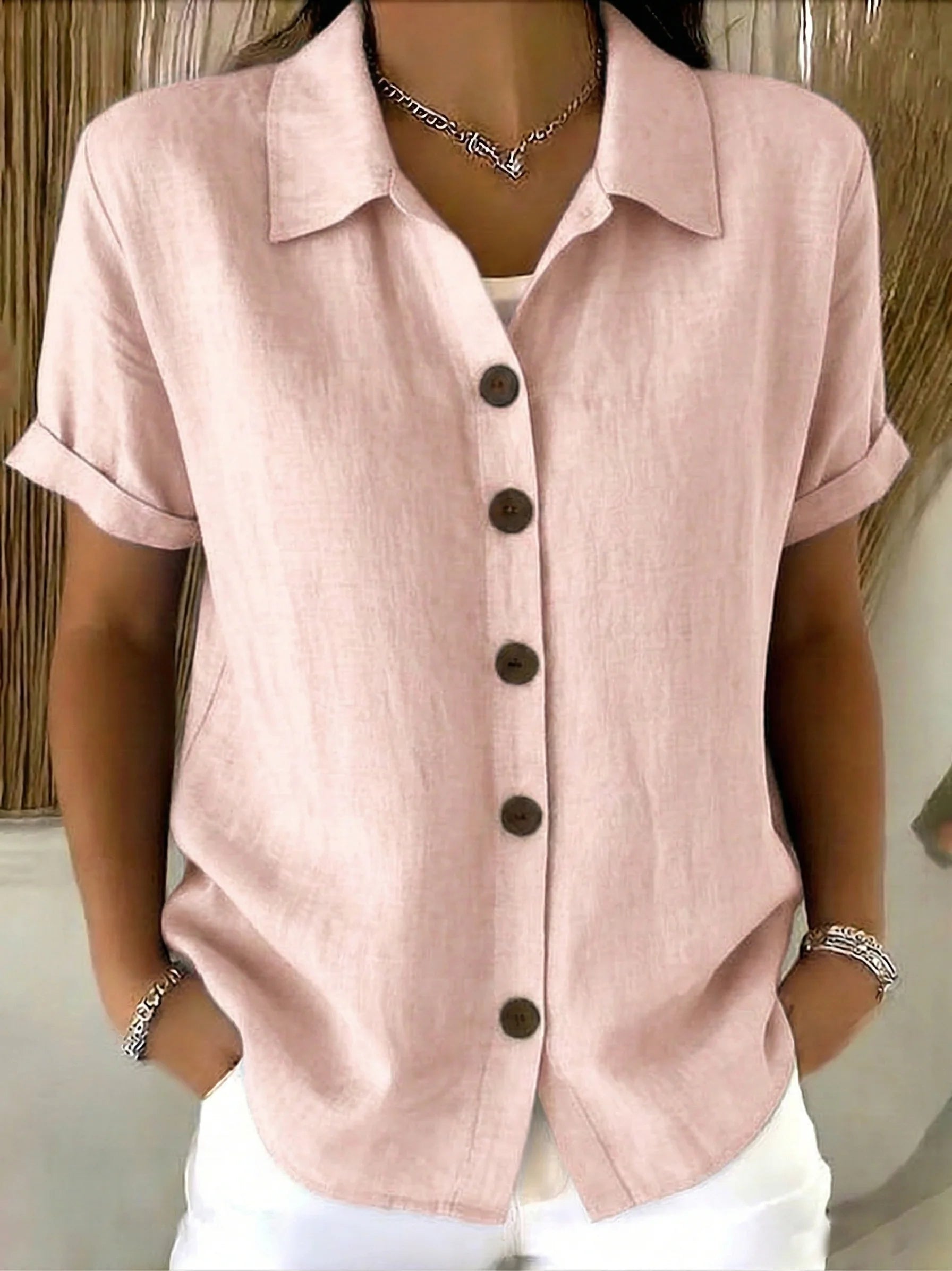 Alfreeda | Women's Collared Button Front Rolled Sleeve Shirt