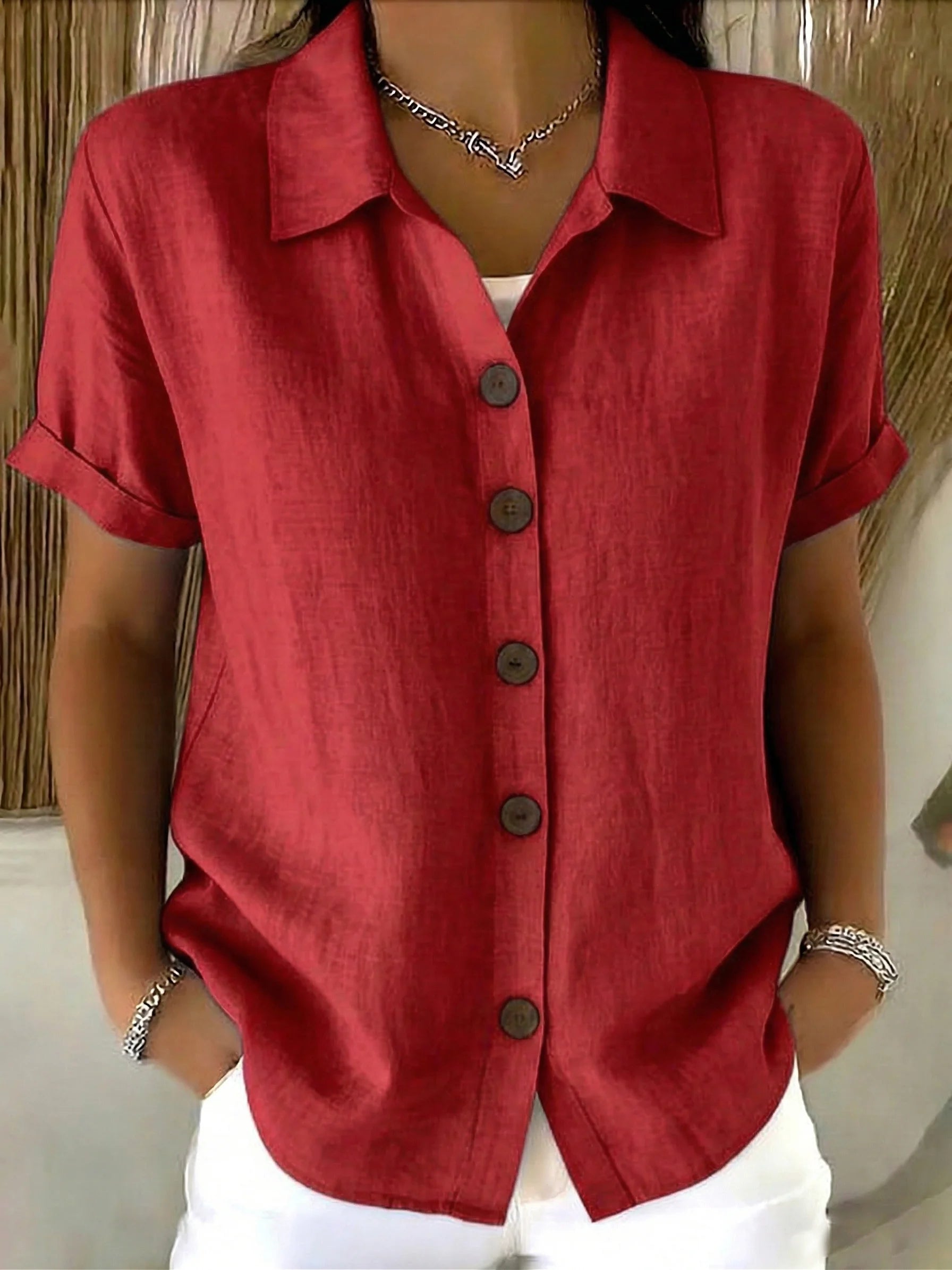 Alfreeda | Women's Collared Button Front Rolled Sleeve Shirt