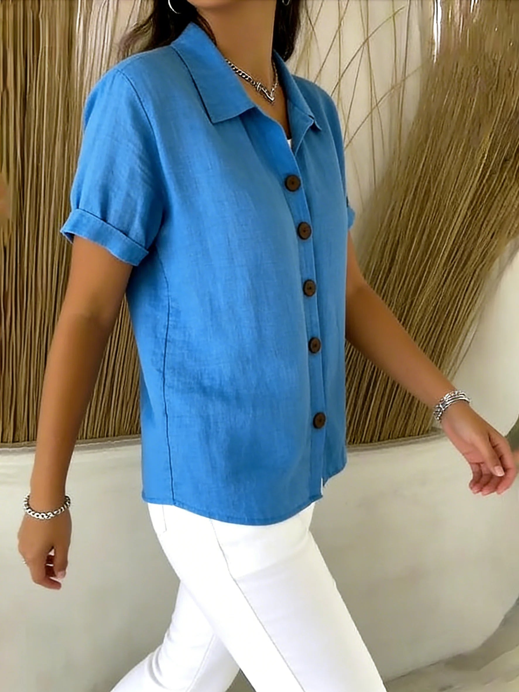 Alfreeda | Women's Collared Button Front Rolled Sleeve Shirt