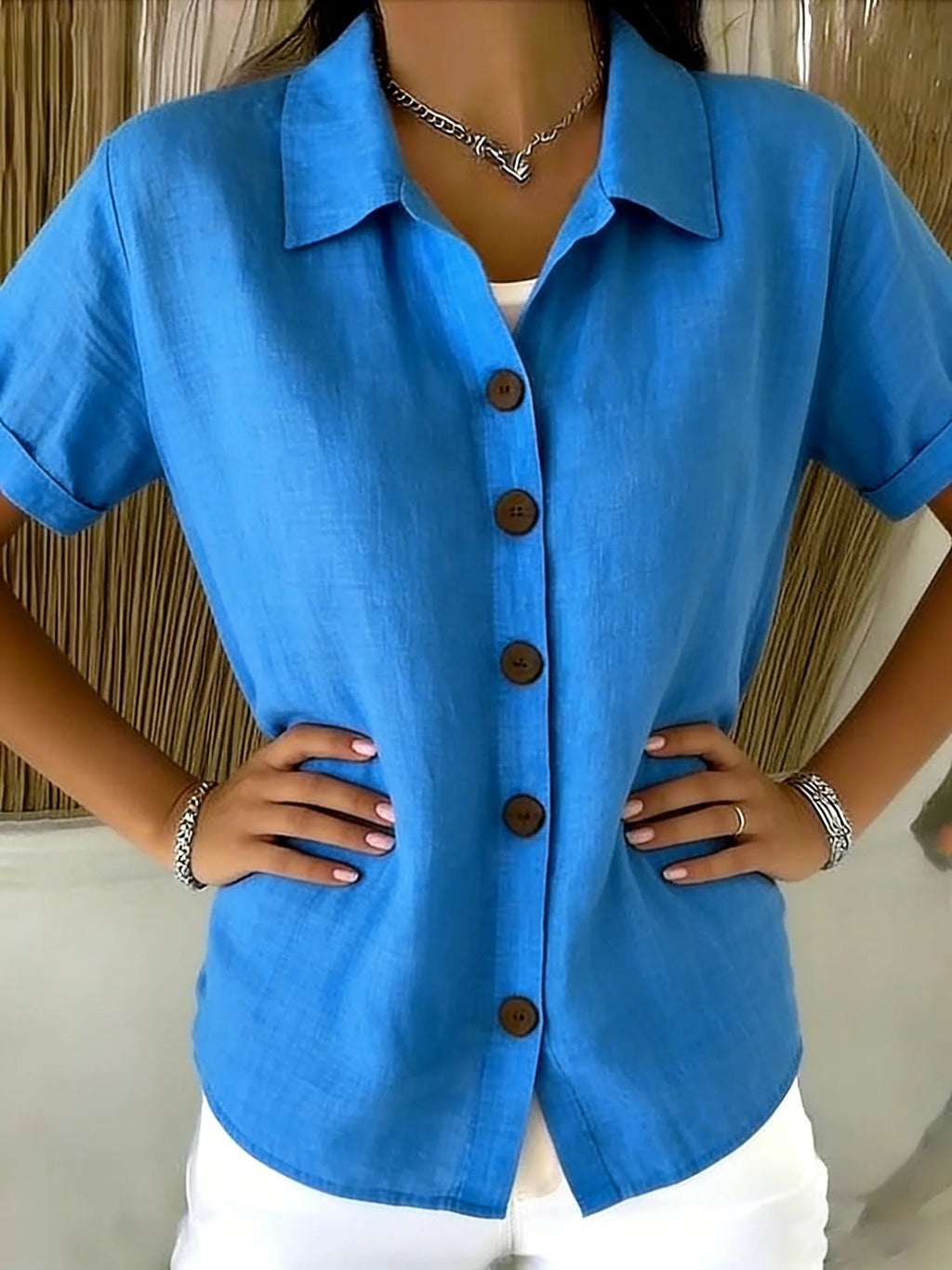 Alfreeda | Women's Collared Button Front Rolled Sleeve Shirt