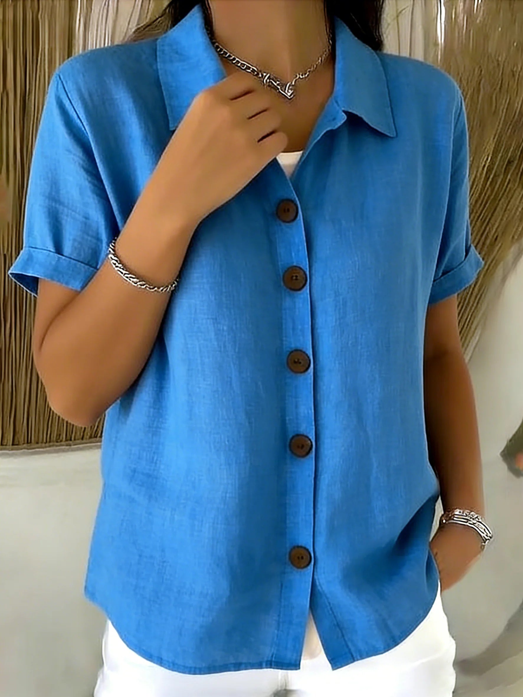 Alfreeda | Women's Collared Button Front Rolled Sleeve Shirt