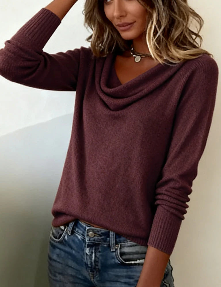 Aliana | Women’s Ribbed Cowl Neck Long Sleeve Sweater