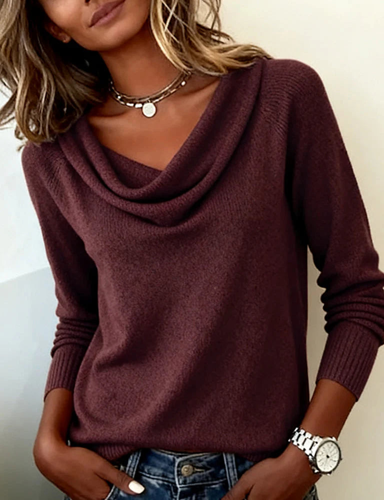 Aliana | Women’s Ribbed Cowl Neck Long Sleeve Sweater