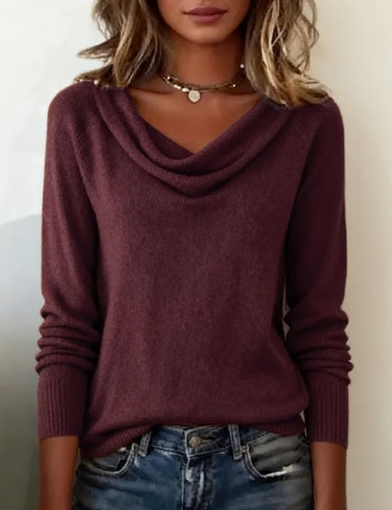 Aliana | Women’s Ribbed Cowl Neck Long Sleeve Sweater
