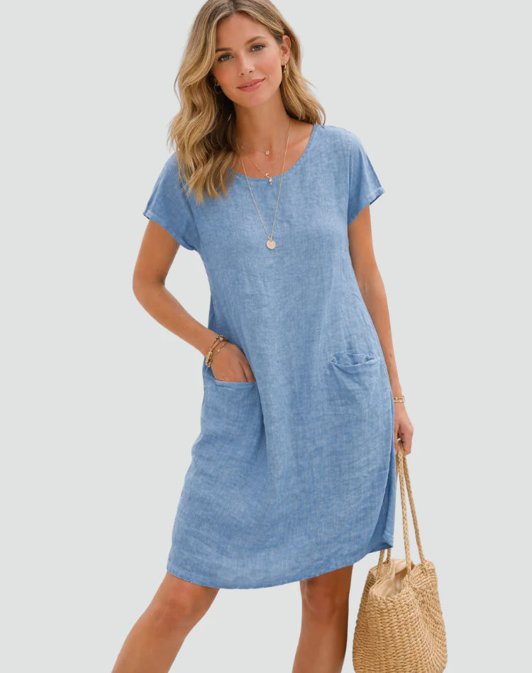 Alianna | Women's Pocket Scoop Neck Short Sleeve Mini Dress