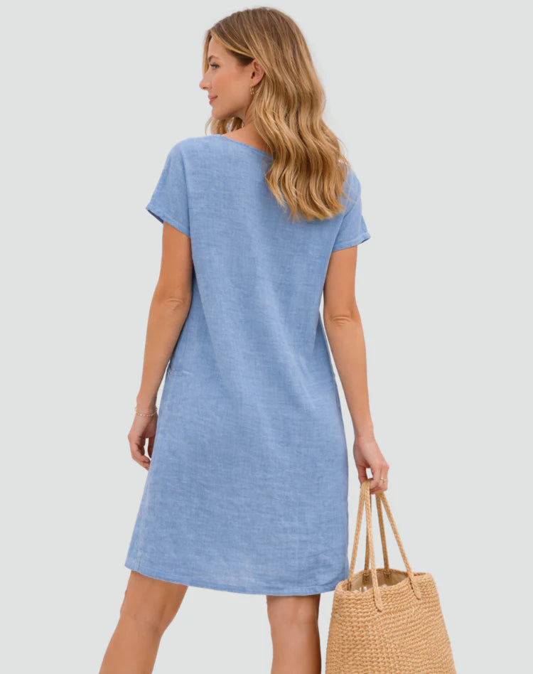 Alianna | Women's Pocket Scoop Neck Short Sleeve Mini Dress