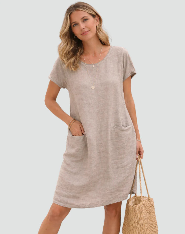 Alianna | Women's Pocket Scoop Neck Short Sleeve Mini Dress