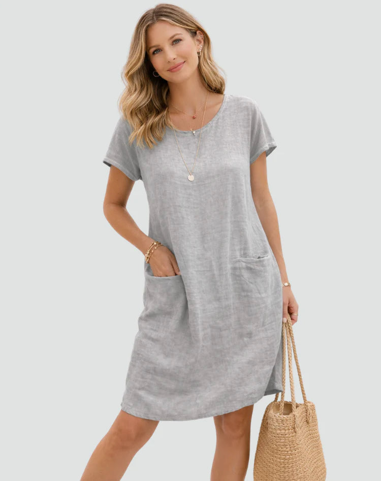 Alianna | Women's Pocket Scoop Neck Short Sleeve Mini Dress