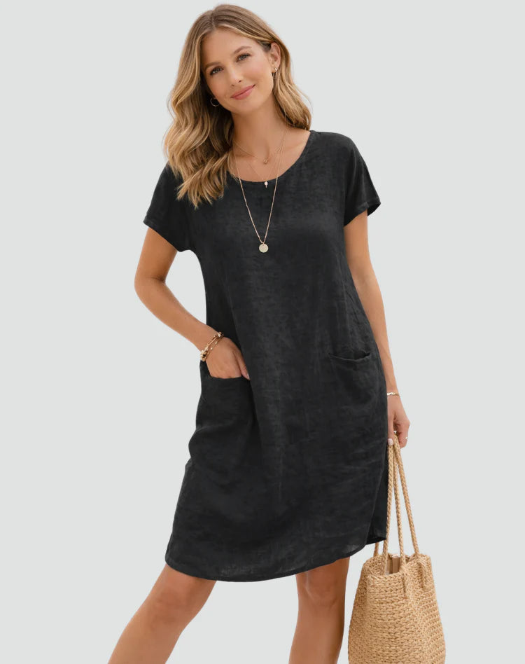 Alianna | Women's Pocket Scoop Neck Short Sleeve Mini Dress
