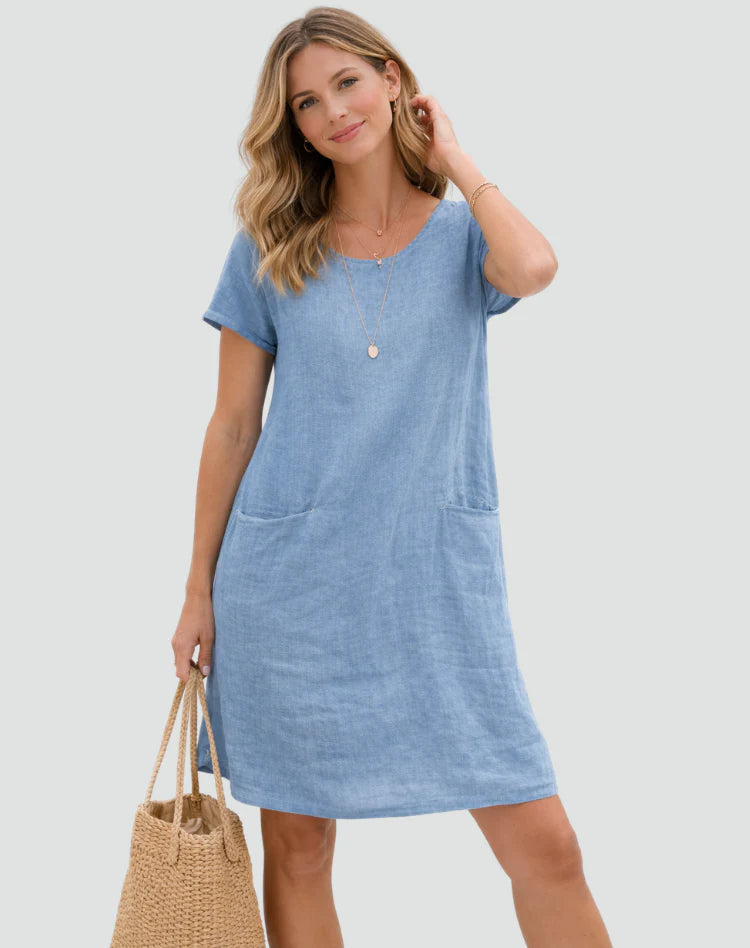 Alianna | Women's Pocket Scoop Neck Short Sleeve Mini Dress