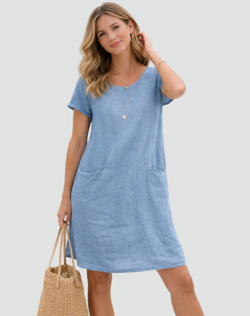 Alianna | Women's Pocket Scoop Neck Short Sleeve Mini Dress