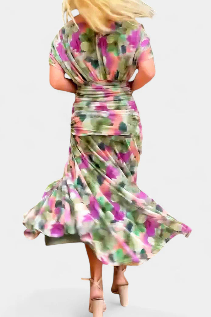 Alice | Women’s Off Shoulder Gathered Waist Pleated Midi Dress