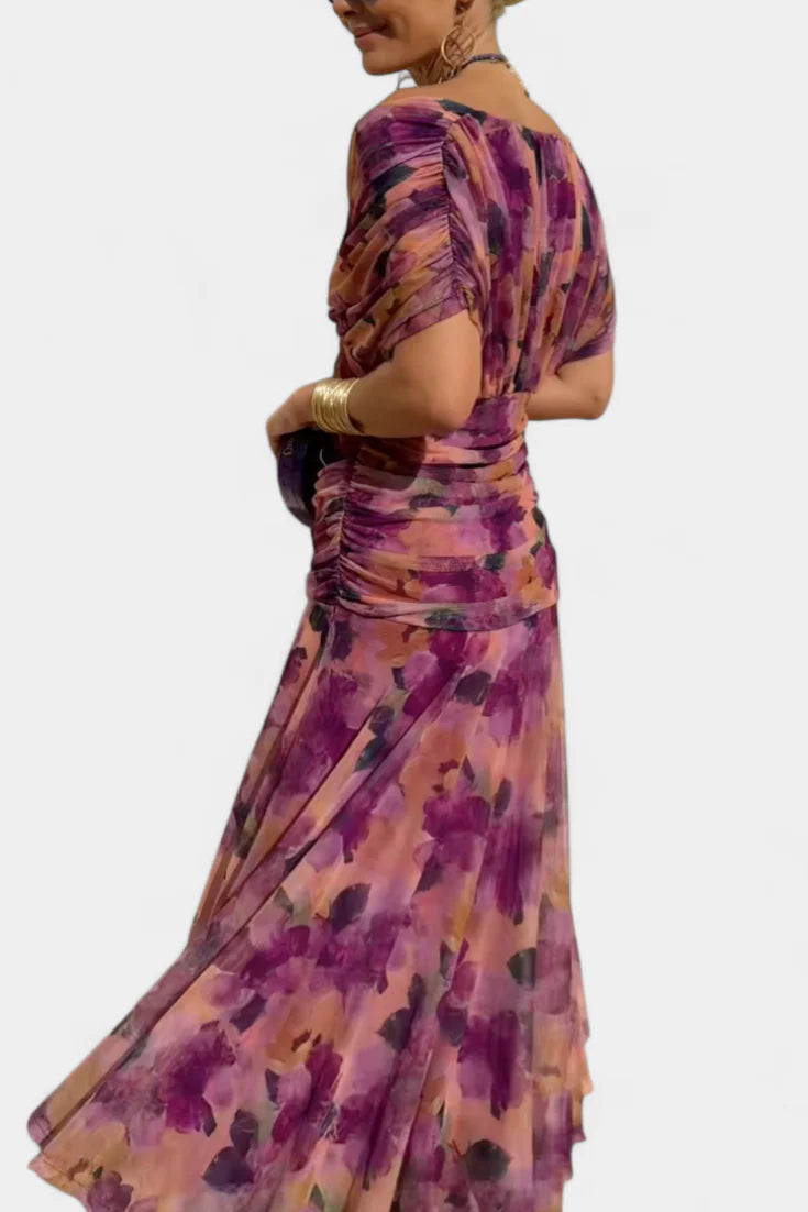 Alice | Women’s Off Shoulder Gathered Waist Pleated Midi Dress