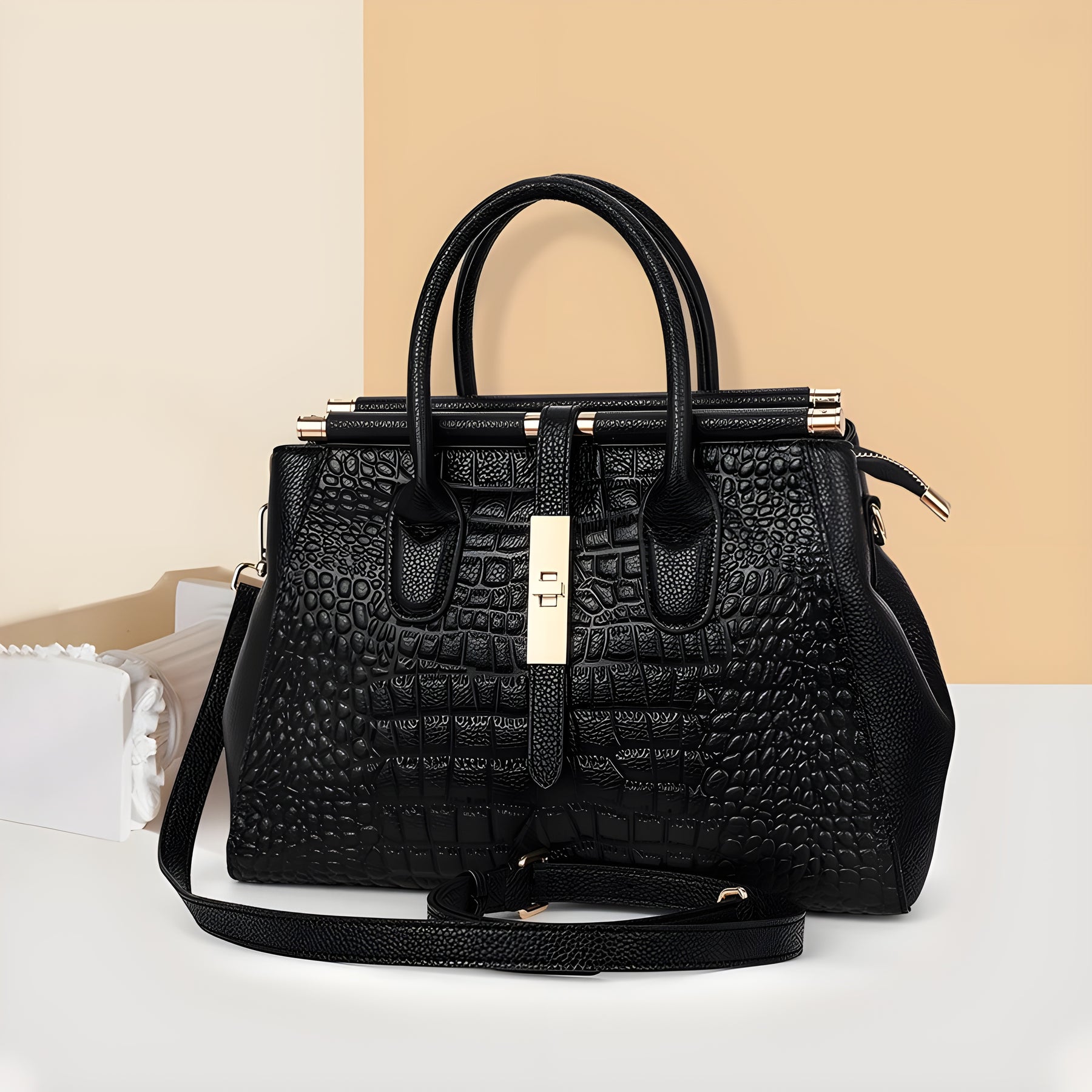 Alice | Women’s Textured Crossbody Shoulder Black Bag
