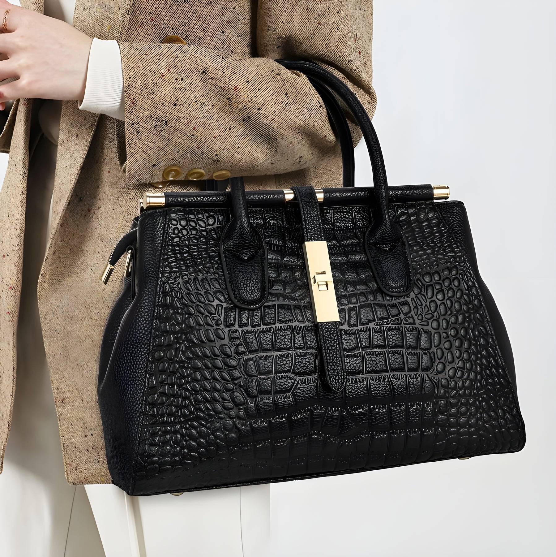 Alice | Women’s Textured Crossbody Shoulder Black Bag